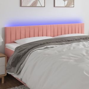 Cabeceira de cama c/ luzes LED veludo 200x5x78/88 cm rosa ptob6789