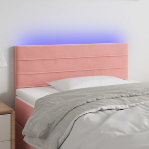 Cabeceira de cama c/ luzes LED veludo 90x5x78/88 cm rosa ptob2403