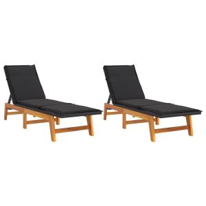 vidaXL tumbonas con cojines 2 uds ratán sintético madera maciza acacia
