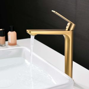 Torneira de lavatório alto sky bath ouro escovado série glory
