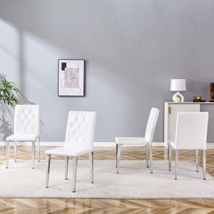 Conjunto de 4 cadeiras de jantar em pu branco e prata