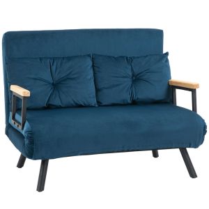 Sofá cama aço, espuma, poliéster e madeira de borracha color azul