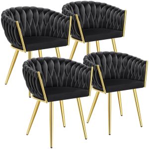 4 cadeiras de sala de jantar, terciopelo e anudado, 60,5x55x75cm, preto/oro