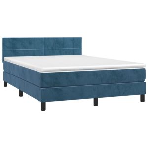 vidaXL cama box spring con colchón terciopelo azul oscuro 140x200 cm