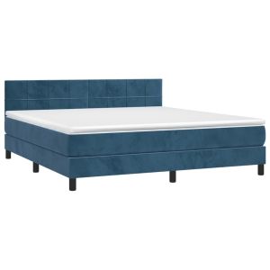 vidaXL cama box spring con colchón terciopelo azul oscuro 160x200 cm