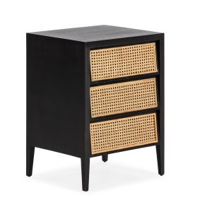 Mesa de cabeceira 50x40x65 em madeira preta com revestimento em rattan natu