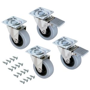 Emuca lote de 4 rodas slip com placa de montagem, diâmetro 75mm, aço e