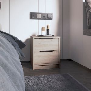 Mesa de cabeceira kaia em melamina com duas gavetas com calhas metálicas