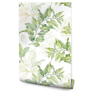 Papel de parede para quarto folhas aguarela natureza moderna