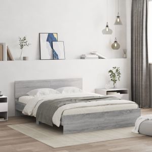 Cama c/ cabeceira/luzes LED 160x200cm cinzento sonoma seaw9340