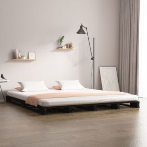 Cama de paletes pequena de casal 120x190 cm pinho preto yht5449