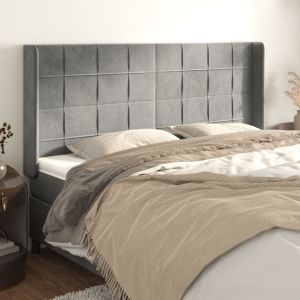 Cabeceira cama c/ abas veludo 203x16x118/128 cm cinzento-claro
