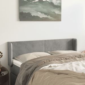 Cabeceira de cama c/ abas veludo147x16x78/88 cm cinzento-claro ptob3979