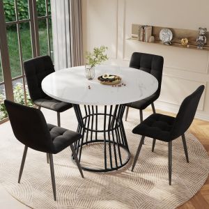 Conjunto de jantar redondo em mdf e veludo multicor 5 peças