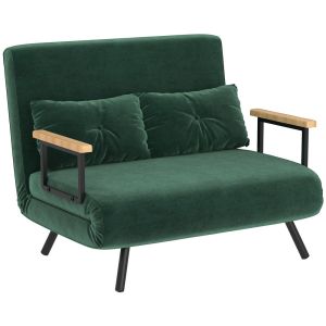 Sofá cama 102x73x81 cm poliéster e madeira de borracha color verde Homcom