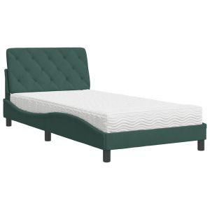 vidaXL cama con colchón terciopelo verde oscuro 100x200 cm
