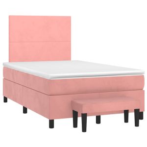 vidaXL cama box spring con colchón terciopelo rosa 120x190 cm