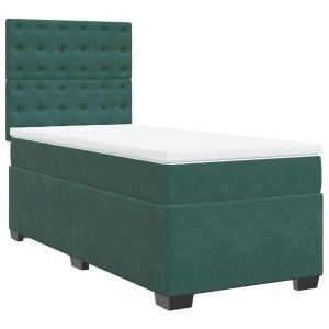 vidaXL cama box spring con colchón terciopelo verde oscuro 90x200 cm