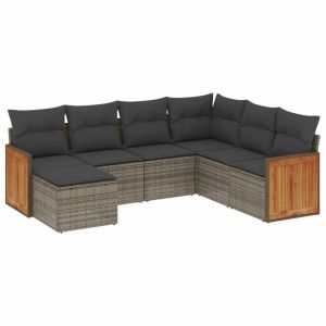 vidaXL set de sofás de jardín 7 piezas con cojines ratán pe gris