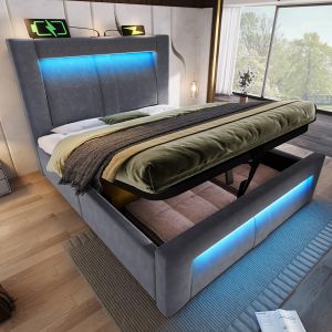 Cama hidráulica,90x200,gris,con colchón incluido.
