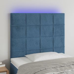 Cabeceira cama c/ luzes LED veludo 80x5x118/128cm azul-escuro