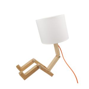 Lâmpada de mesa madeira e tecido, luz moderna para noite E27
