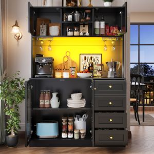 Aparador alto com 4 portas preto 188x120x40cm