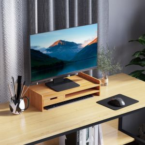 Suporte para monitor com gaveta madeira natural 11,5x49x25,5cm