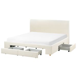 Cama com gavetas de arrumação soutrin bouclé branco creme 180 x 200 cm