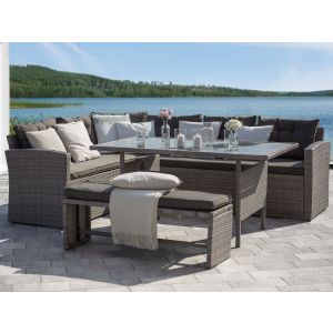 Conjunto lounge ratan sintético cinzento viterbo