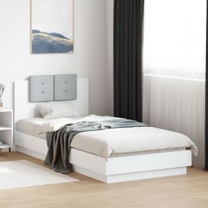 Cama com cabeceira e luzes LED 90x200 cm branco seaw5706