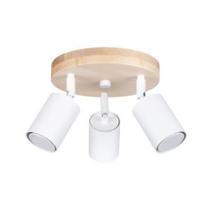 Lámpara de techo verdo 3 madera blanca acero/madera 33x17x33cm