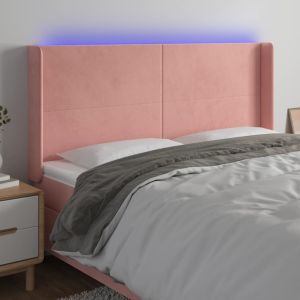 Cabeceira de cama c/ luzes LED veludo 163x16x118/128 cm rosa ptob2594