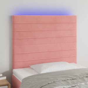 Cabeceira de cama c/ luzes LED veludo 100x5x118/128 cm rosa ptob1532