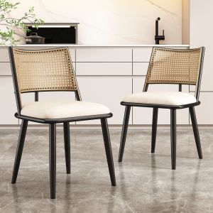 Conjunto de 2 cadeiras de jantar em rattan e pu preto