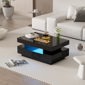 Mesa de centro preta brilho com LED e arrumação 36x80x50cm