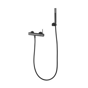 Misturador de ducha preto metálico em latão com tubo PVC 180 cm