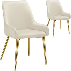 2 cadeiras de sala de jantar estofadas, aço, aspecto aterciopelado, bege