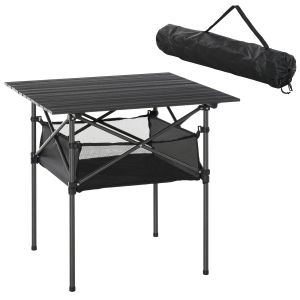 Mesa de camping plegable con bolsa de red aluminio gris 69x70x70cm