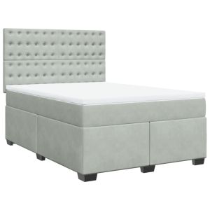 vidaXL cama box spring con colchón terciopelo gris claro 140x200 cm