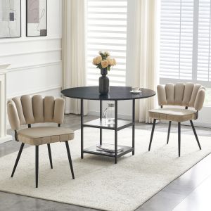 Conjunto mesa e cadeiras redonda 2 lugares mdf preto castanho com arrumação