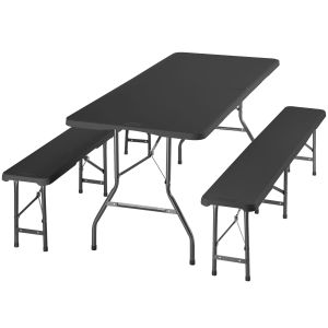Tectake mesa e bancos campismo, polietileno e aço, 180x70x74cm, antracite