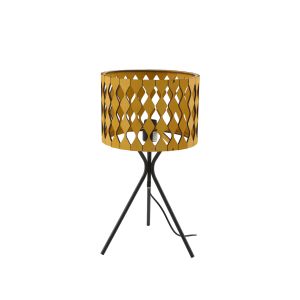 Abajur de mesa em madeira compensada nas cores mel e preto, com, 29x29x55cm