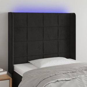 Cabeceira de cama c/ luzes LED veludo 83x16x118/128 cm preto ptob8662