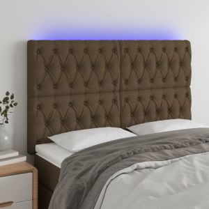 Cabeceira de cama c/ luzes LED tecido 144x7x118/128cm castanho ptob4355