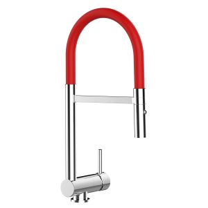 Grifo cocina abatible 6cm cromado caño flexible rojo ducha 2chorros