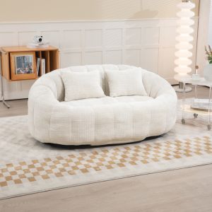 Sofá de chão em chenille bege com espuma de memória 150x95x63 cm