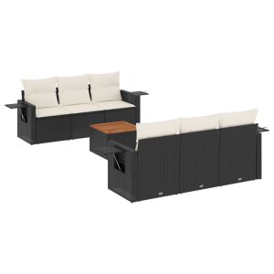 vidaXL set de comedor de jardín 7 pzas y cojines ratán sintético negro