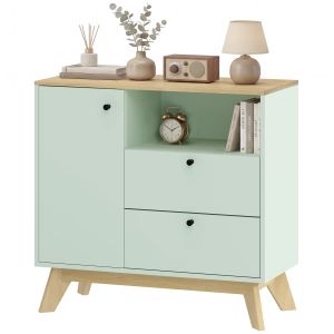 Aparador para sala de estar em mdf verde claro e carvalho 80x35x76,3 cm