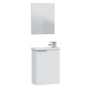 Móvel de banheiro elsa com 1 porta, espelho e pia, branco brilhante